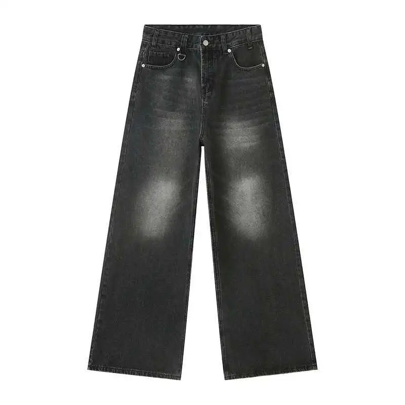 Threebooy  Men's Vintage Jeans Fashion Washed Street Casual Wide Leg Denim Pants Summer Distressed Loose Male Versatile Trousers