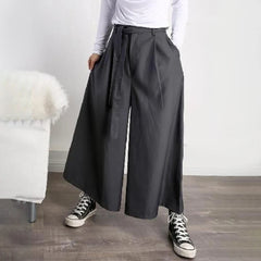 Threebooy Mens Japanese Casual Street Wide Leg Pants With Belt Genderless Autumn Fashion Trendy Solid Color Loose Nine-Point Skirts Unisex