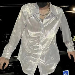Threebooy Summer Trendy and Simple Iron-free Shirt for Men, Long Sleeves Korean New Loose Casual Handsome Shirt Thin Top Aesthetic