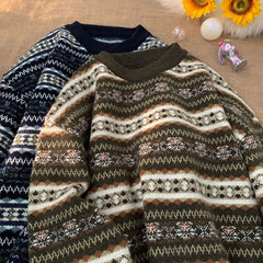 Threebooy Korean Lazy Style Christmas Sweater for Men Autumn Winter New High-end Striped Sweater Top Unisex Vintage Knitted Jacket