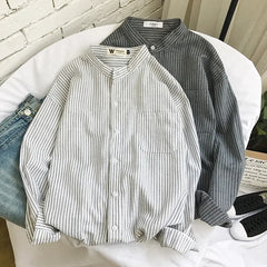 Threebooy Stylish Striped Long Sleeve Men's Shirt Korean Trendy Loose-fit Lining Summer Sun Protection Clothes Hong Kong Style Jacket