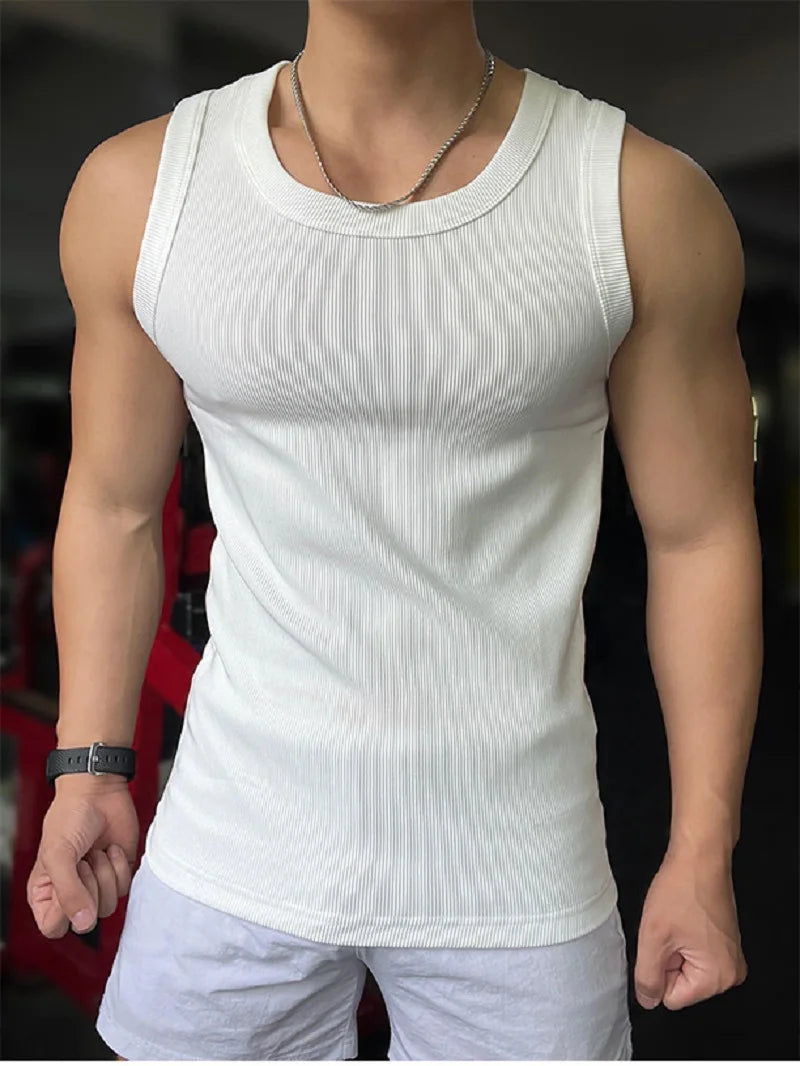 Threebooy  Combed Fabric Shows Men's Summer Sports Leisure Fitness Wear Training Clothes Spliced Quick-drying Sleeveless Short Top