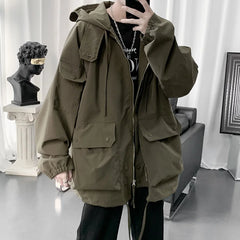 Threebooy Japan Style Autumn Winter Cargo Jacket Men Muti-Pockets High Quality Hooded Zipper Jackets Streetwear Outdoor Jacktes Men