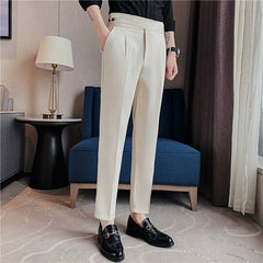 Threebooy Spring Summer New Fashion Drape High Waist Suit Pants Men Clothing Full Length Slim Fit Casual Straight Office Trousers 36