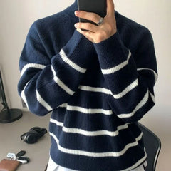 Threebooy  Striped Leisure Knitwear Young Students With Zipper Pullovers Male Vintage New in Sweatshirt Designer Woven Men's Knit Sweater