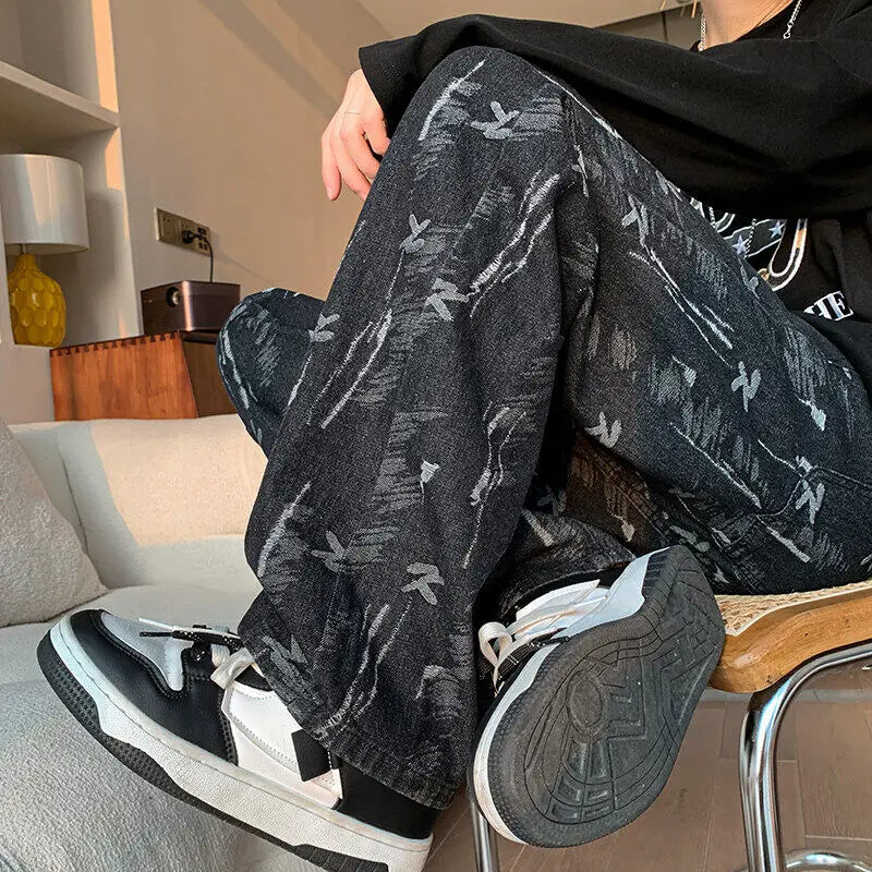 Threebooy  Jacquard Straight Leg Jeans Lightweight Comfort Denim Plus Size Fashion Trendy Casual Trousers Mens Womens Stylist Design
