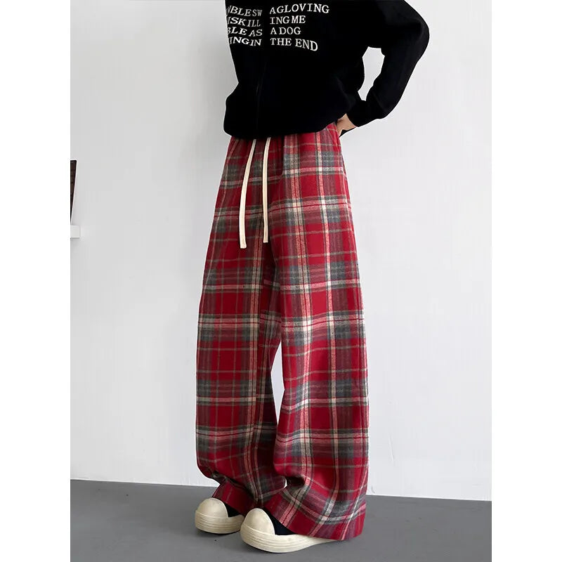Threebooy Black Casual Pants Men Retro Plaid Pants Men Streetwear Hip-hop Loose Wide Leg Pants Mens Vintage Trousers Large Size 5XL