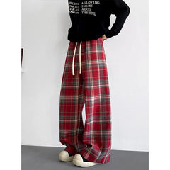 Threebooy Black Casual Pants Men Retro Plaid Pants Men Streetwear Hip-hop Loose Wide Leg Pants Mens Vintage Trousers Large Size 5XL