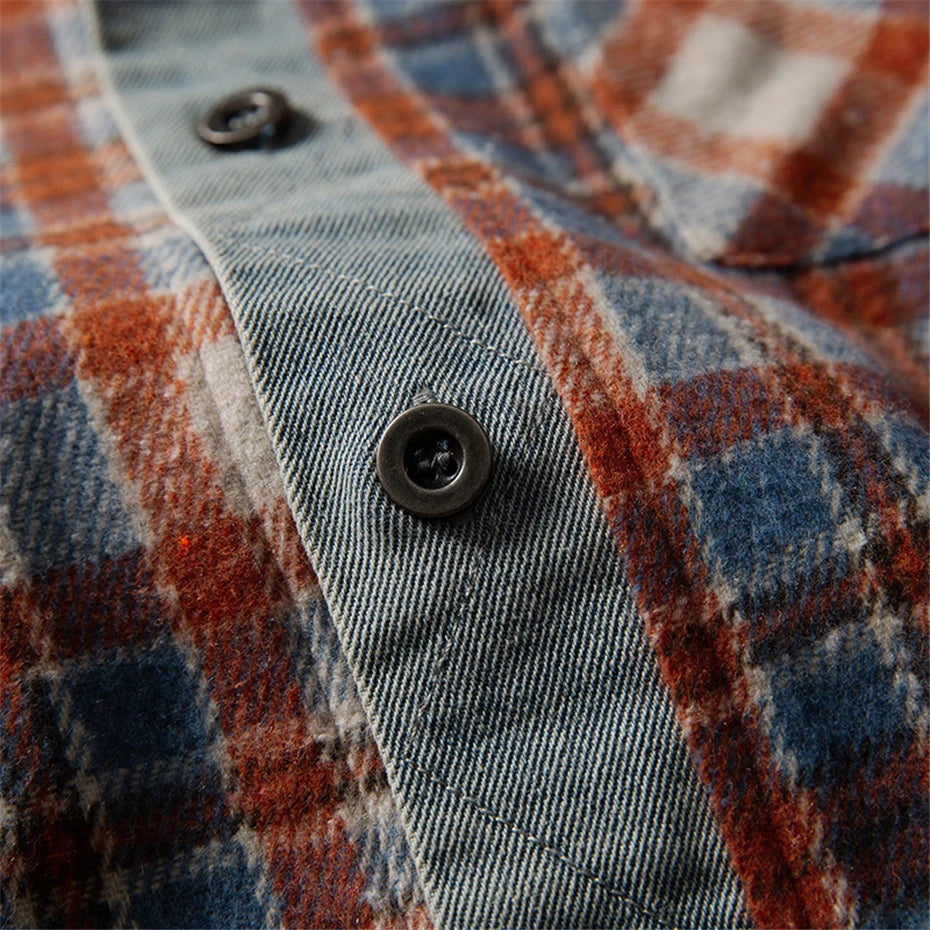 Threebooy Vintage Plaid Cargo Shirts Mens Streetwear Hip Hop Long Sleeve Shirt for Men Harajuku Loose Japan Style Casual Blouse Coats Male