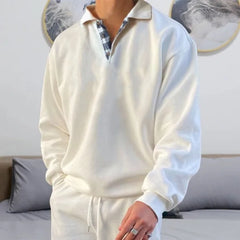Threebooy  Autumn Long Sleeve V Neck Lapel Loose Sweatshirt Men's Clothing