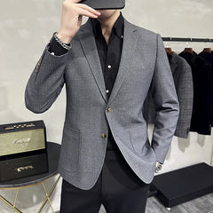 Threebooy British Style Single-breasted Men Blazers Slim Wedding Business Casual Suit Jacket Houndstooth Street Wear Social Dress Coat