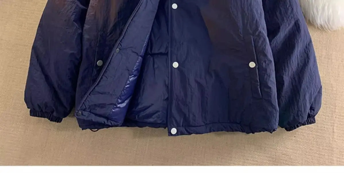 Threebooy Thickened Winter Parkas Japanese Large Size Retro Workwear English Letters Padded Coat Loose Lapel Warm Button Up Coat