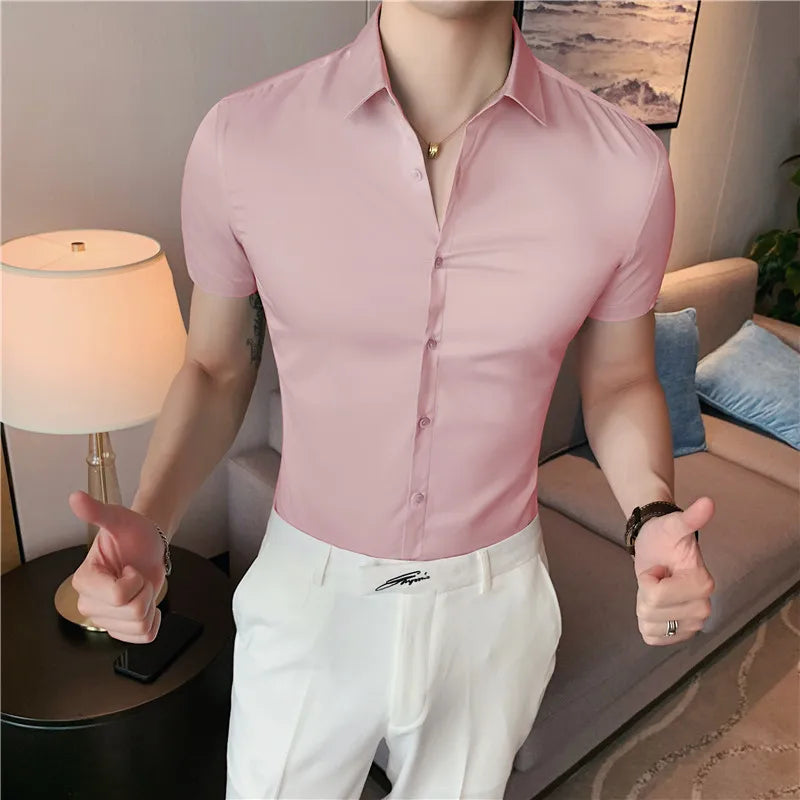 Threebooy  clothing Men's High-Grade Summer Leisure Dress Shirts/Male Slim Fit Business Short Sleeve Shirt Tops Plus size S-4XL