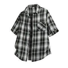 Threebooy White And Black Plaid Shirt Men Shirts 2025 New Summer Fashion Chemise Homme Mens Checkered Shirts Short Sleeve Shirt Men Blouse