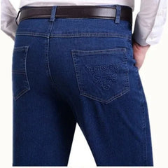 Threebooy  Winter Fashion Washed Distressed Jeans Men's Clothing Plus Fleece Thicken Loose Straight High Waist Baggy Elastic Casual Pants