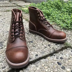 Threebooy  Winter Vintage Tooling Men Motorcycle Boots Quality Round Toe Brwon Casual Ankles Shoes Zapatos Hombre