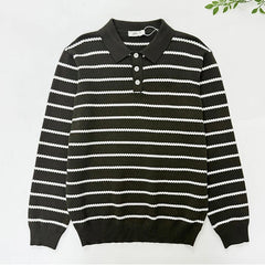 Threebooy  New American Trendy Men Polo Neck Sweaters Light Luxury Striped Knit Long Sleeve Pullover Tops High Quality Loose Knitwear M-3XL