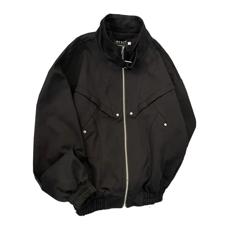 Threebooy American Cityboy Jacket Wash Canvas Deconstructed Stand Collar Coat Design Sense Top Spring Autumn Korean Trend Bomber Jacket