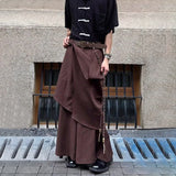 Threebooy Men Japanese Double-Layer Irregular Casual Culottes 2024 New Genderless Fashion Splicing Solid Color Loose Wide-Leg Pants Unisex