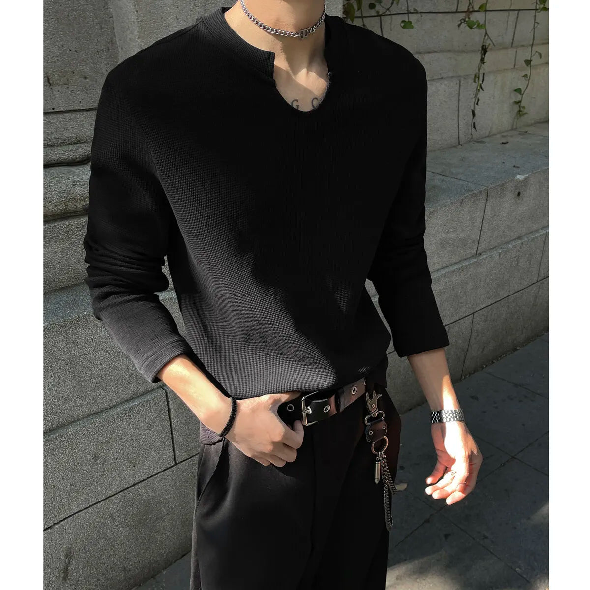 Threebooy Mens Slim Fit Long Sleeve V-Neck T-Shirt Solid Color Spring  Casual Basic Top  Plain Tee Shirt Breathable Comfort Stretch Soft