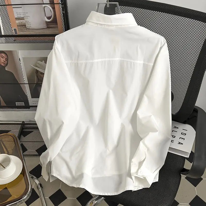 Threebooy Japanese High-end Denim Jacket Spliced Long-sleeved Shirt Men's Niche Design Sense High Street Couple Loose Casual White Shirt
