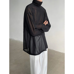 Threebooy Sexy Perspective High-neck Long Sleeve T Shirt Men Women Net Yarn Bottoming Shirt Spring Summer Transparent Black Tee Shirts
