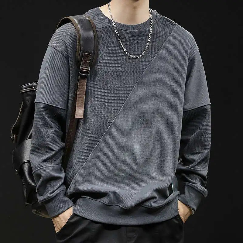 Threebooy Men New Spliced pullover Original Fashionable Solid Color Versatile Casual Long-sleeved Sweatshirts