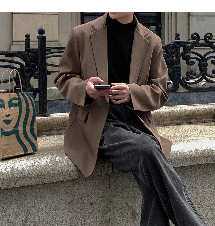Threebooy Oversized Korean Style Men's Loose Casual Small Suit, Men's 2024 Autumn New Padded Shoulder Suit Jacket Unisex Top