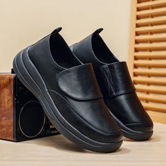 Threebooy  New Men's Leather Slip-On Walking Shoes, Waterproof Comfort Sneakers with Soft Cushioned Sole, Black and Brown,Plus Big Size