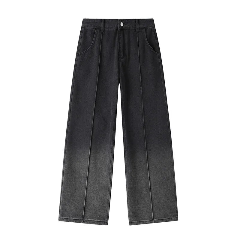 Threebooy Pink Baggy Jeans Men Fashion Retro Gradient Black Jeans Men Streetwear Hip-hop Loose Straight Jeans Mens Vintage Denim Trousers
