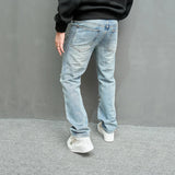 Threebooy New Simple Men Loose Ripped Straight Jeans Pants Male Streetwear Stylish Casual Denim Trousers