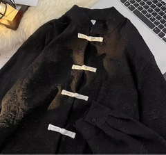 Threebooy Chinese Style Blouse Buckle Stand Collar Shirt Korean 2025 Summer New Trend Embroidered Pattern Vintage Shirt Jacket