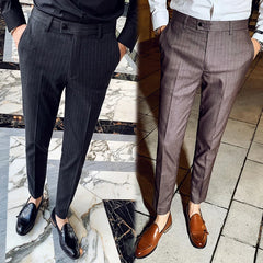 Threebooy Fashion Striped Suit Pants Male Slim Fit Skinny High Quality Pants Men Office Party Pants Man Business Casual Formal Pants