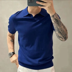 Threebooy  Men's Clothing Light Luxury Knitted Polo Shirt Casual Soild V-Neck Solid Jacquard Short Sleeve T-Shirt Breathable M-4XL