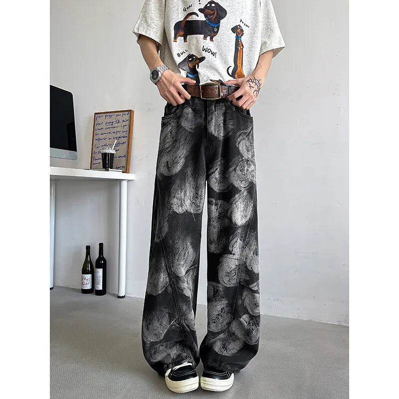 Threebooy  Straight Loose Fit Printed Streetwear Jeans Unisex Urban Fashion Trendy Casual Denim Pants mens Hip Hop Oversized Comfort