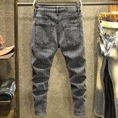 Threebooy  Spring and Autumn New Classic Fashion Retro Striped Small Foot Pants Men's Casual Slim Comfortable High-Quality Jeans 28-36