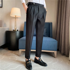 Threebooy  Fashions Slim Fit Formal Trousers Mens Autumn Winter High Quality Brand Business Casual Black Blue Stretch Long Pants 29-36