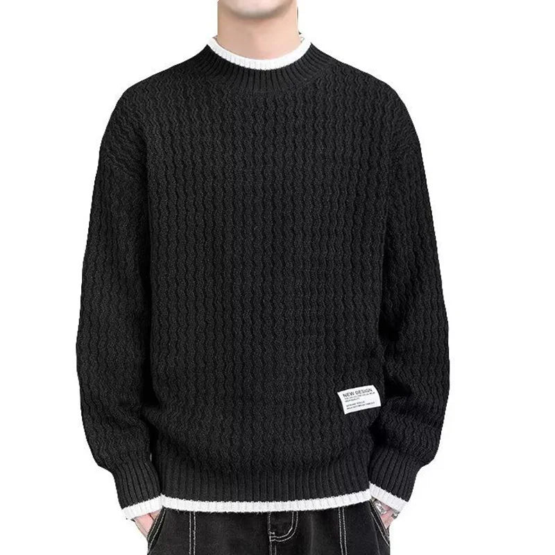 Threebooy Fashion O-Neck Knitted Spliced Fake Two Pieces Sweaters Men's Clothing Autumn Winter Loose Korean Pullovers All-match Tops