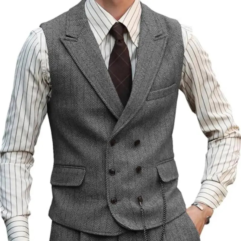 Threebooy  Men Vest Brown Suede Leather Gentleman Business Waistcoat Vintage Regular Slim Business Banquet Men Suit Vest