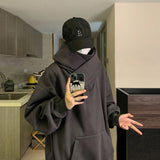 Threebooy Harajuku High Collar Loose Hoodie Spring Hip Hop Sweatshirt Hooded Baggy Fashion Streetwear Black/Gray Long Sleeve Men Hoodies