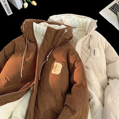 Threebooy autumn and winter street fashion corduroy thick jacket for men and women couple personalized loose retro casual Harajuku
