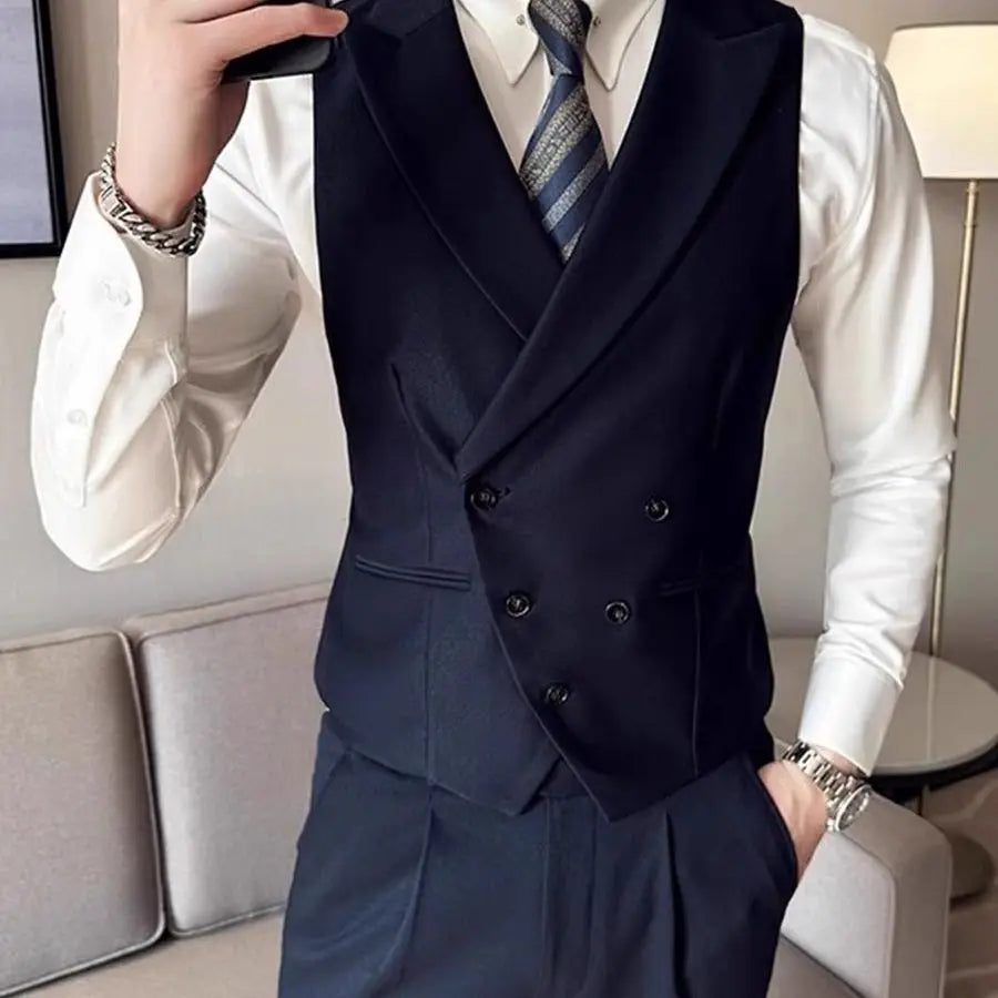 Threebooy Japanese High-end Smart Casual Vest Men's Vest Pants Set Korean Elegant Wear 2025 Summer New Blazer Vest Aesthetic Waistcoat