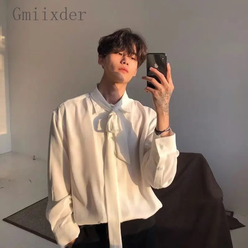 Threebooy Japanese Fashion High-end White Shirts Men Women Korean Version 2025 New Trendy Design Solid Color Handsome Long-sleeved Tops