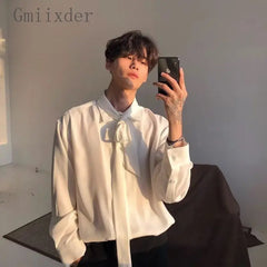Threebooy Japanese Fashion High-end White Shirts Men Women Korean Version 2025 New Trendy Design Solid Color Handsome Long-sleeved Tops
