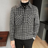 Threebooy New Single-Breasted Trench Coat Veste Homme Fashion Retro Tartan Jacket Aautumn And Winter Men's Slim Short Woolen Coat S-3XL