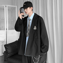 Threebooy Spring Men's Embroidery High Quality Suit Jackets Male School Uniform Fashion Blazers Black/grey Western-style Clothes