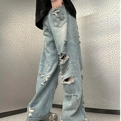 Threebooy Vintage Distressed Straight-leg Jeans American Style Slimming Bell Bottoms Loose Fit High-waisted Summer Thin Version For Men