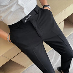 Threebooy Men Business Dress Pants Korean Style Slim Office Social Suit Pants Casual Trousers Streetwear Black White Clothing 29-36