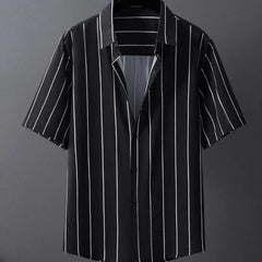 Threebooy  Korean Fashion Youth Summer New Shirts Men's Polo Collar Striped Single Breasted Trend Versatile Casual Loose Short Sleeve Tops