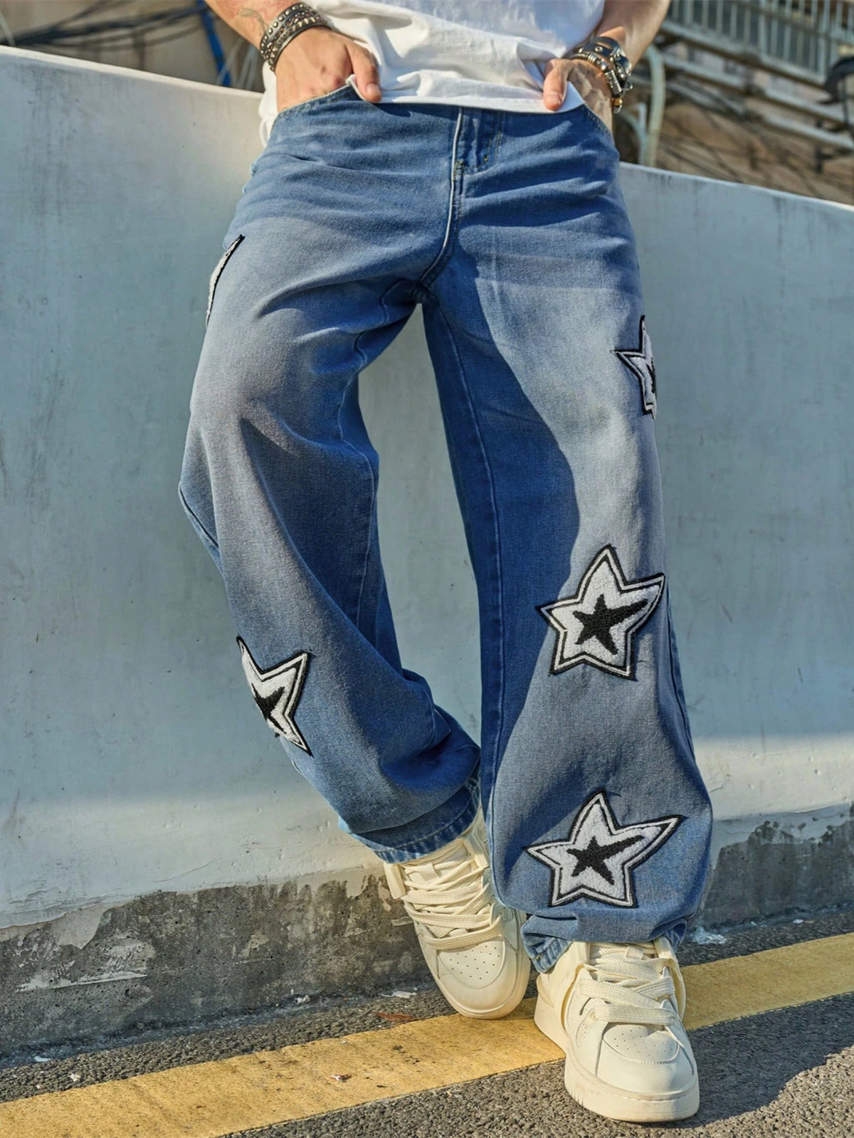Threebooy  Summer Thin Design Ripped Five-Point Pants Loose Casual Mid-Length Pants American Retro Jacquard Denim Shorts for Men